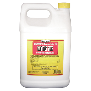 Durvet Synergized Permethrin 1%. For use on lactating and nonlactating dairy cattle, beef cattle and calves to control lice, horn flies, and face flies..